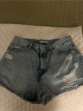 Levi's Light Blue Distressed High-Waist Denim Shorts